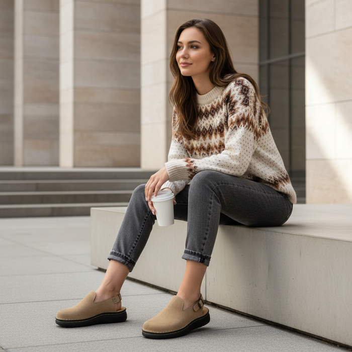 Anchor - Back-Strap Leather Clog | Olive Nubuck