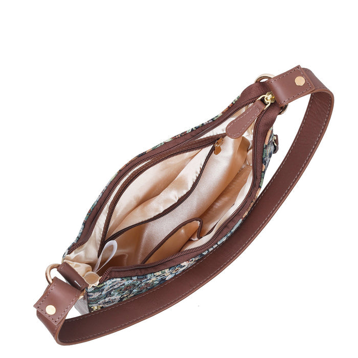 Women's Botanical Tapestry Hobo Shoulder Bag with Leather Trim - Canada & USA-inner view