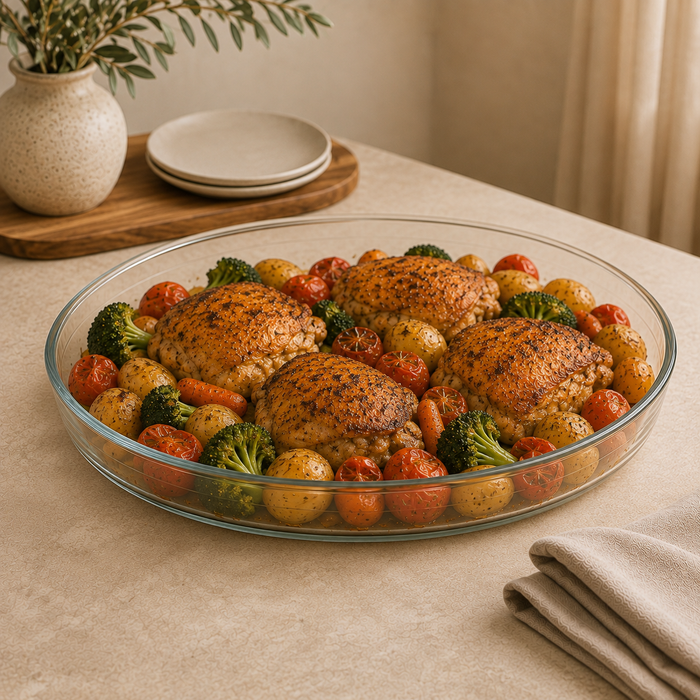 Delisoga glass baking dish
round glass baking dish
glass casserole dish
clear glass baking dish
round glass roasting dish
oven to table glass dish
glass bakeware
glass serving dish
round casserole dish
glass baking dish PakistanDelisoga clear round glass baking and serving dish for casseroles, roasting, baked pasta, vegetables and oven-to-table presentation.