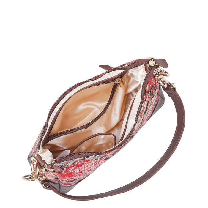 Women's Floral Tapestry Chain Shoulder Bag with Leather Trim - Canada & USA-interior view