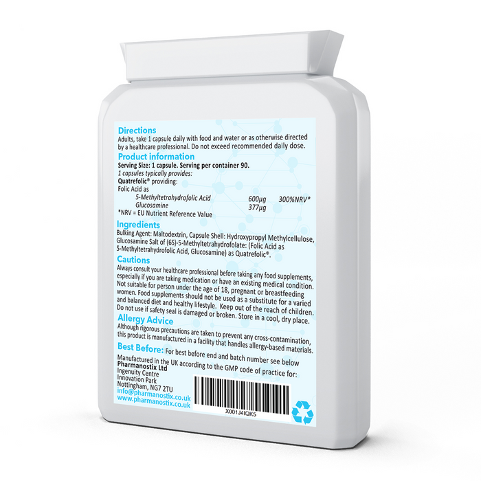 Folic Acid 600µg 90 Capsules as Quatrefolic Methyl Folate 5-MTHF Supplement