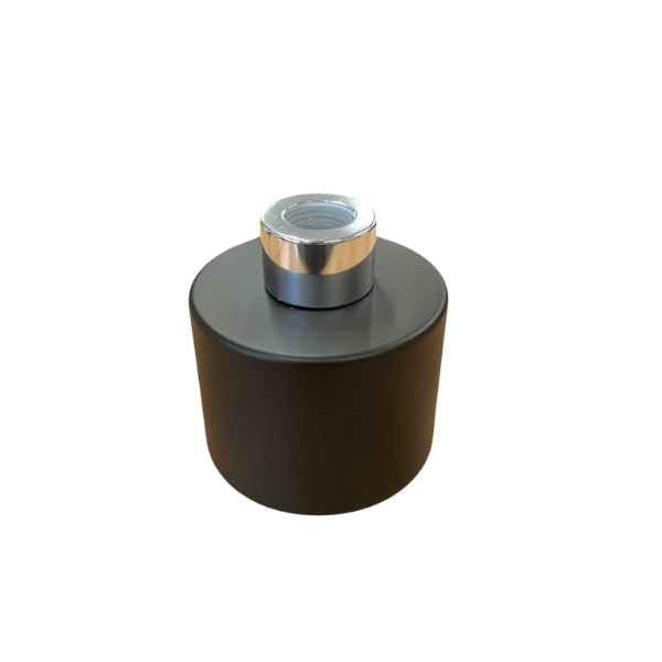 Glass Diffuser Bottle Matt Black - 125ml - Round with silver Screw Cap