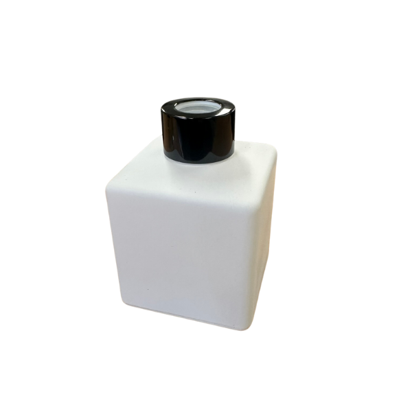 Glass Diffuser Bottle Matt White - 125ml - Square with Black Screw Cap