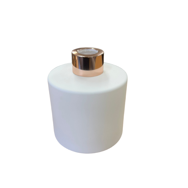 Glass Diffuser Bottle Matt White - 200mls - Round with Sealing Plug and Rose Gold Screw Cap