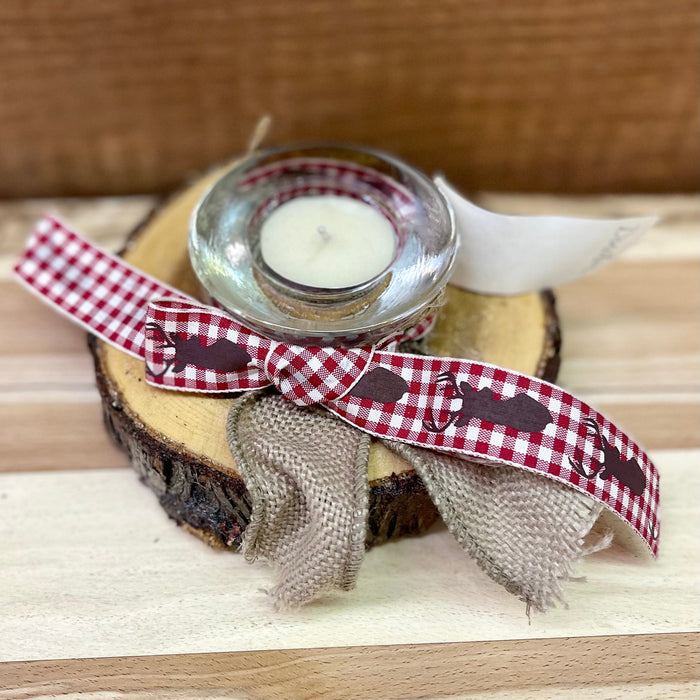 Duda Wood Rustic Candle Holder Ribbon With Deer