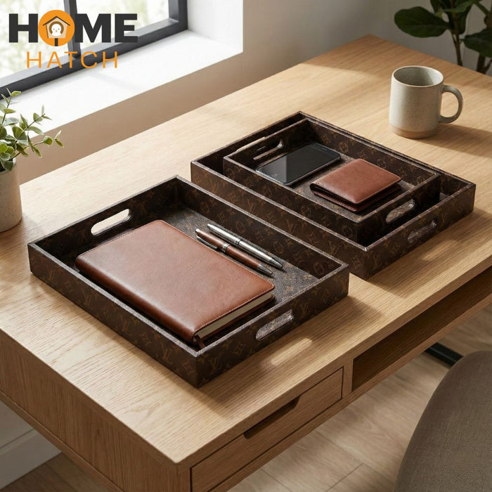 Luxury Brand Leatherette Rectangle Tray 3-Pcs
