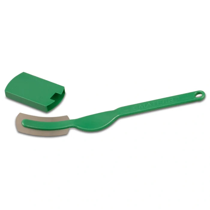 Green Matfer Bourgeat Double Edged Baker's Blade, 6" on white background.