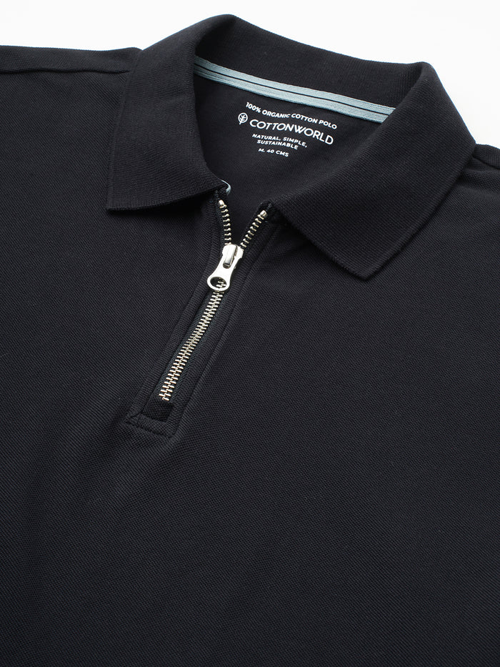 Men's 100% Cotton Zip Polo T Shirt Navy
