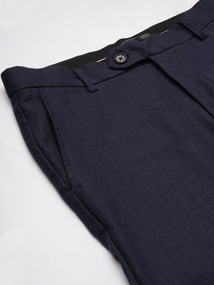 Men's 100% Linen Regular Fit Straight Leg Pant Navy