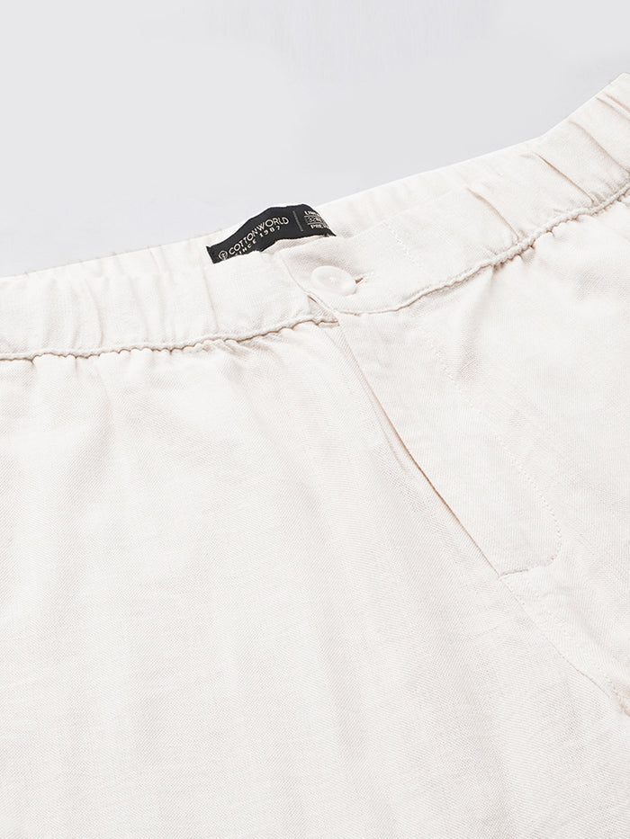 Men's Linen Viscose Regular Fit Pant Cream