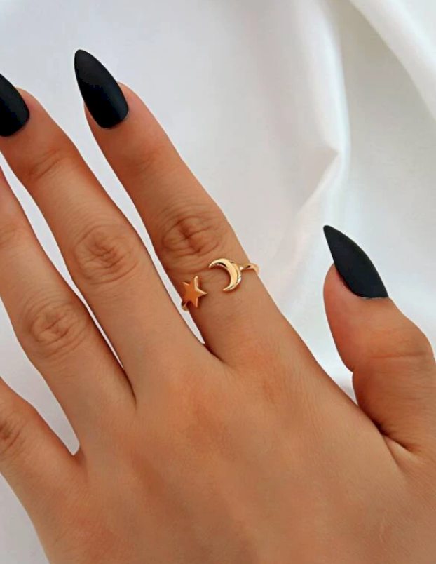 Moon + Star Ring, Celestial Adjustable Wrap Ring, Minimal | Wicked Good Gift Box