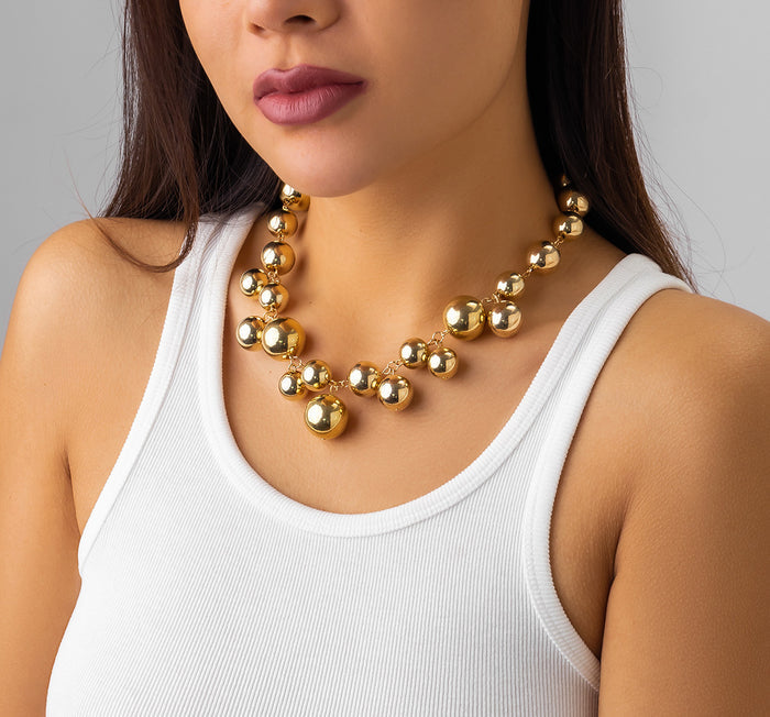 N2733 - Creative round beads imitation pearl tassel necklace