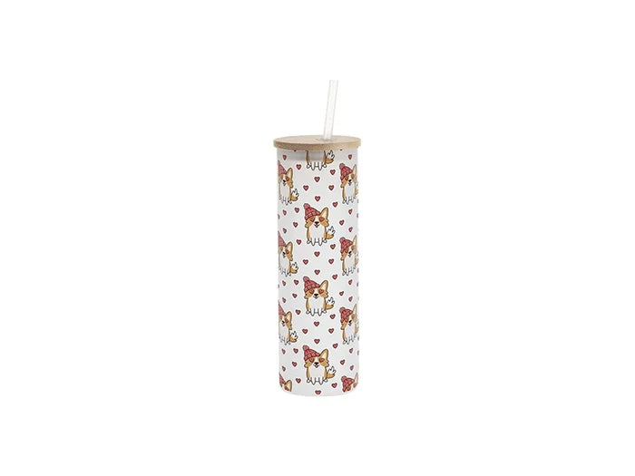 Sublimation Blanks 20oz/600ml Glass Skinny Tumbler w/Straw & Bamboo Lid w/Straw & Bamboo Lid(Frosted)
