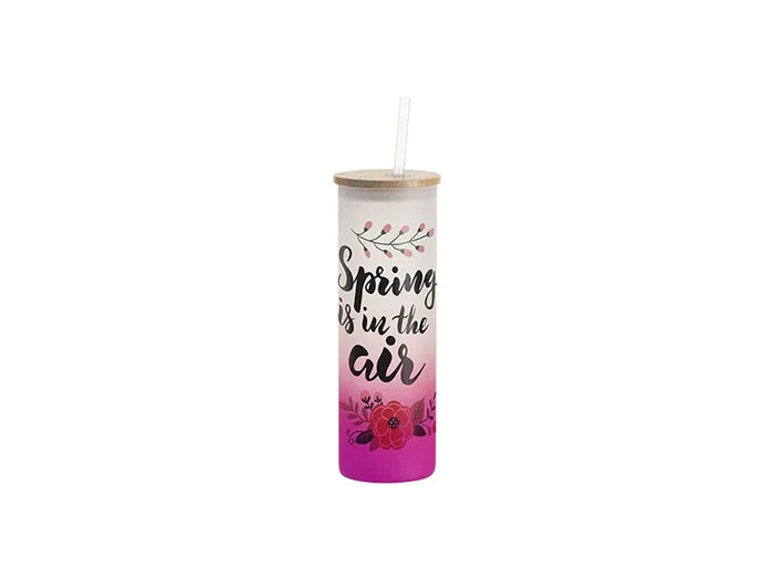 Sublimation Blanks 20oz/600ml Glass Skinny Tumbler w/Straw & Bamboo Lid(Frosted, Gradient Purple)