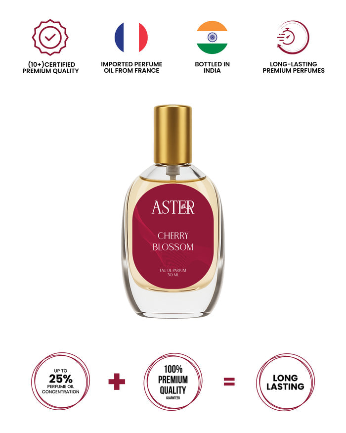 Bottle of 100% organic cherry blossom perfume for women, 30ml
