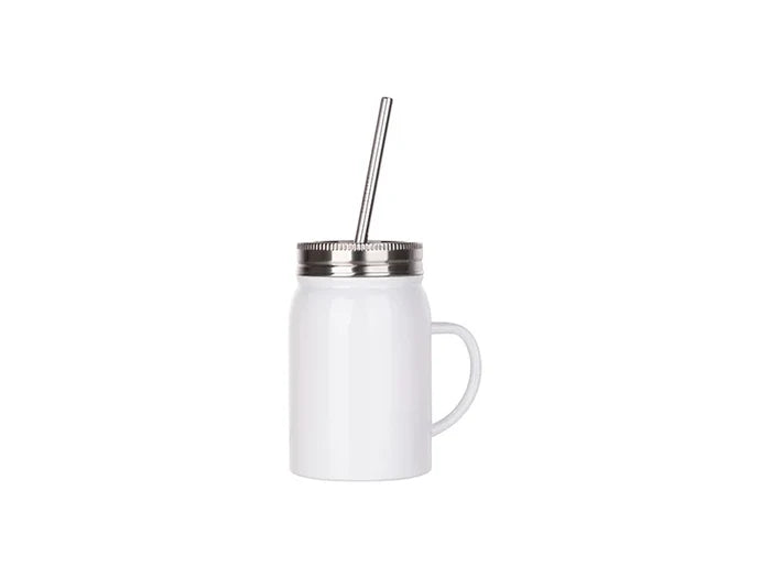17oz/500ml Sublimation Stainless Steel Mason Jar with Straw& Handle (White)