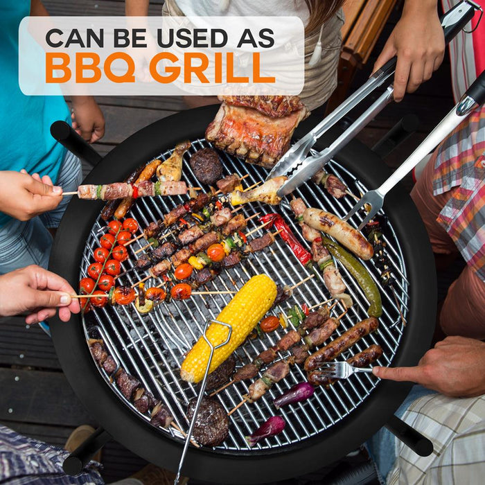 26" Outdoor Fire Pit with BBQ Grill, Heat-Resistant Steel, Wood Storage