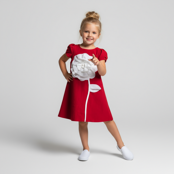 3D Rose Girls Cotton Dress