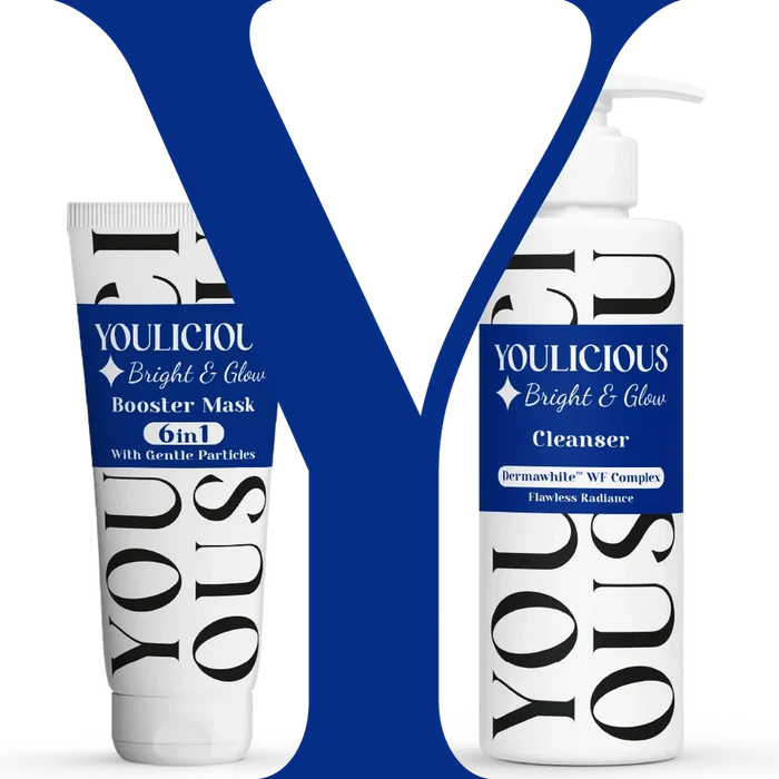 يوليشيس ماسك 6×1 للبشرة 75مل + غسول بشرة 200مل - Youlicious Bright & Glow Booster Mask - 6 In 1 - 75ml + Youlicious Cleanser 200ml - Promo Pack