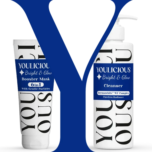 يوليشيس ماسك 6×1 للبشرة 75مل + غسول بشرة 200مل - Youlicious Bright & Glow Booster Mask - 6 In 1 - 75ml + Youlicious Cleanser 200ml - Promo Pack