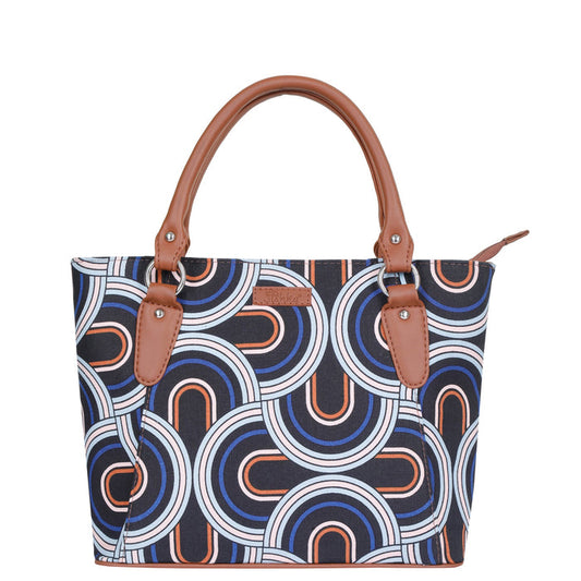 Women’s abstract handcrafted printed canvas tote bag with vegan leather handles