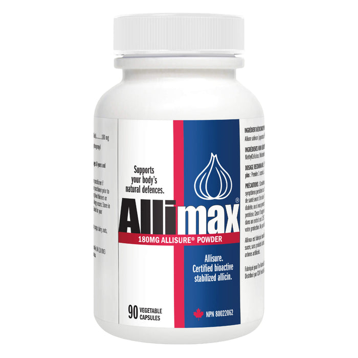 Bottle of AlliMax Allisure Powder 180mg 90 Capsules