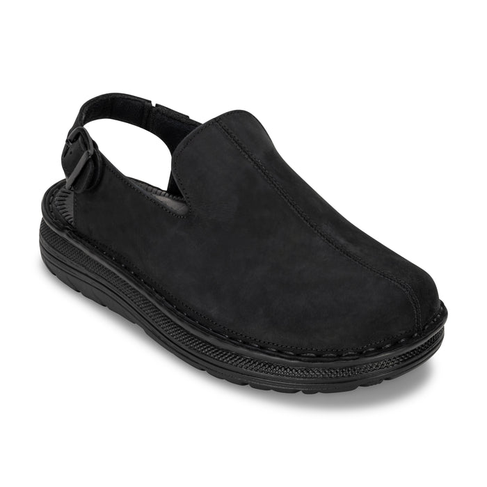 Anchor - Back-Strap Leather Clog | Black Nubuck