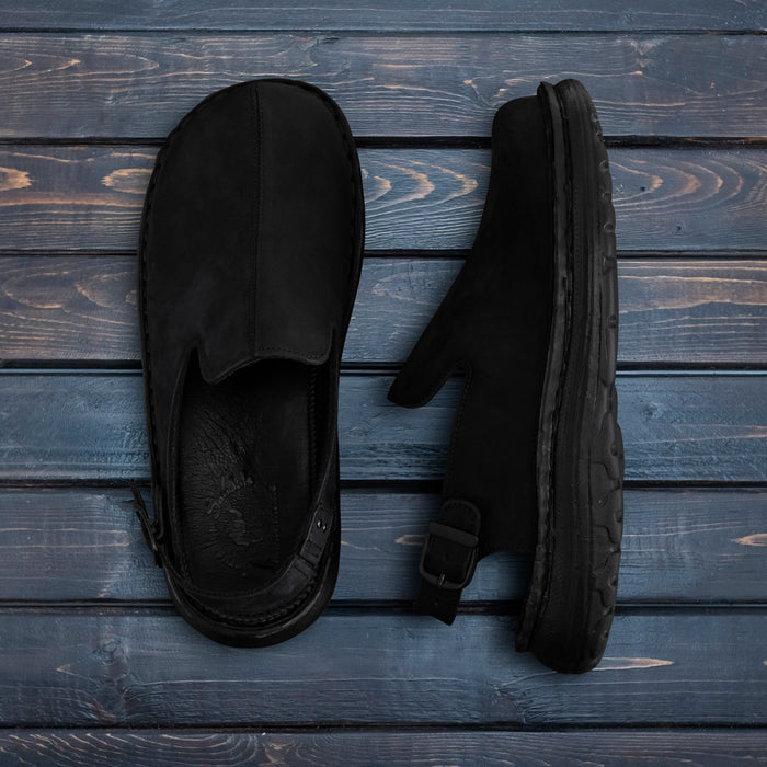 Anchor - Back-Strap Leather Clog | Black Nubuck