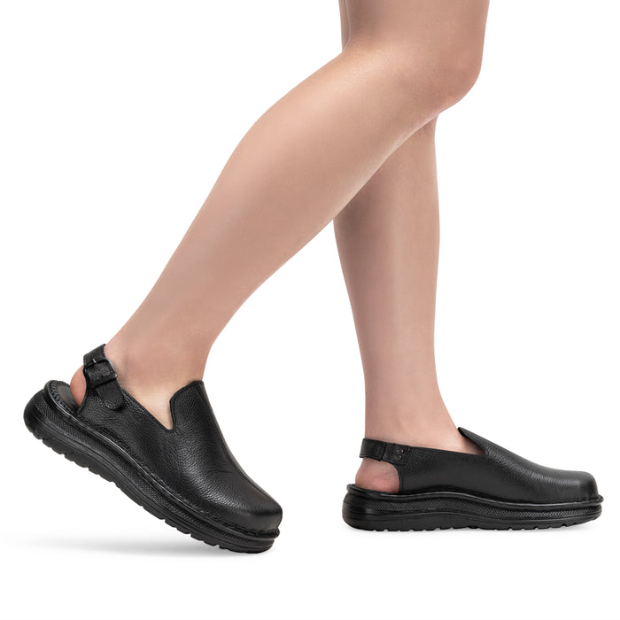 Anchor - Back-Strap Leather Clog | Black