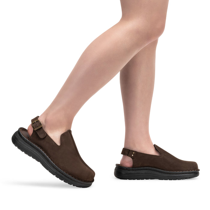 Anchor - Back-Strap Leather Clog | Brown Nubuck