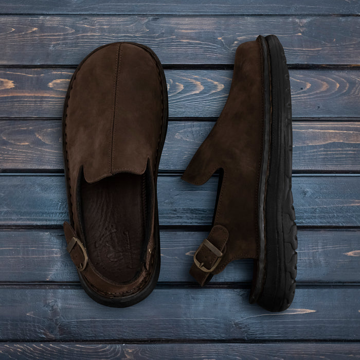 Anchor - Back-Strap Leather Clog | Brown Nubuck