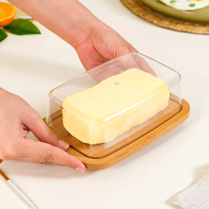 Bamboo Wood Butter Dish With Transparent Acrylic Lid