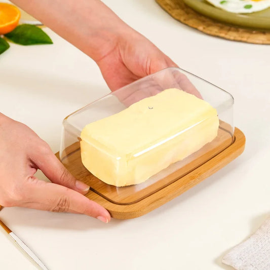 Bamboo Wood Butter Dish With Transparent Acrylic Lid