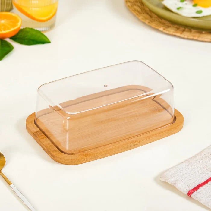 Bamboo Wood Butter Dish With Transparent Acrylic Lid