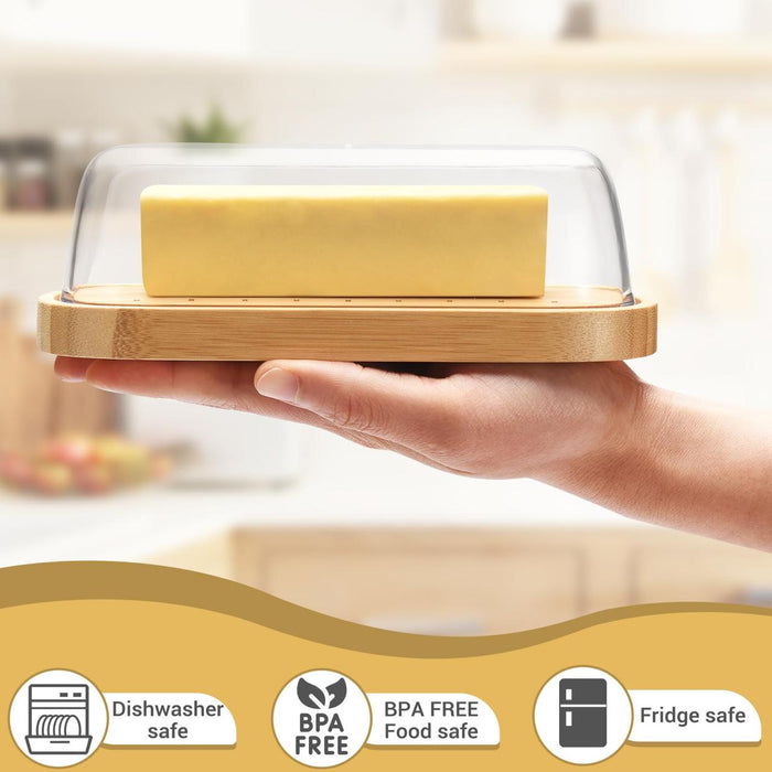 Bamboo Wood Butter Dish With Transparent Acrylic Lid