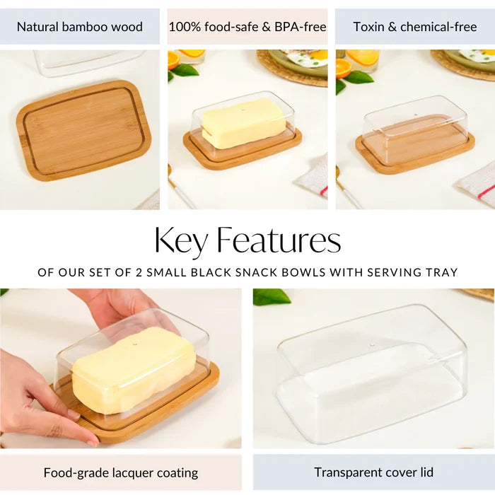Bamboo Wood Butter Dish With Transparent Acrylic Lid