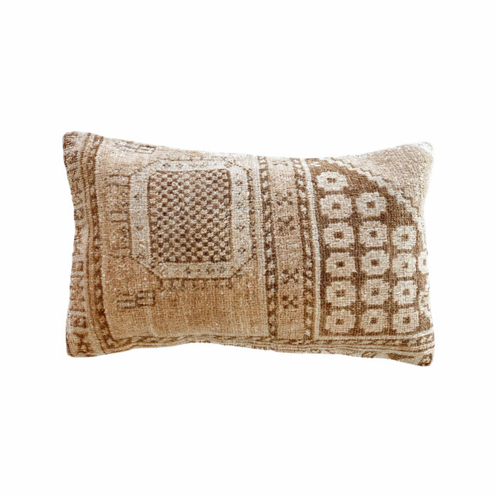 Barstow ii Handmade traditional Turkish oushak pillow cover made with vintage rugs 12x20 brown and beige