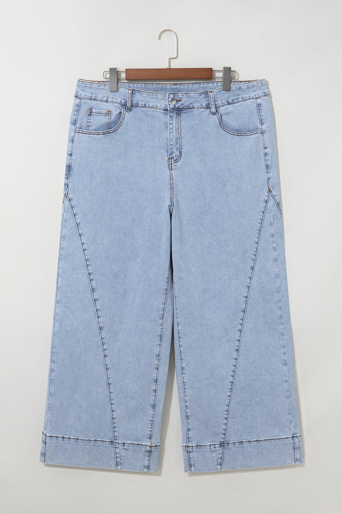 Beau Blue Solid Paneling Loose Fit Plus Size Jeans