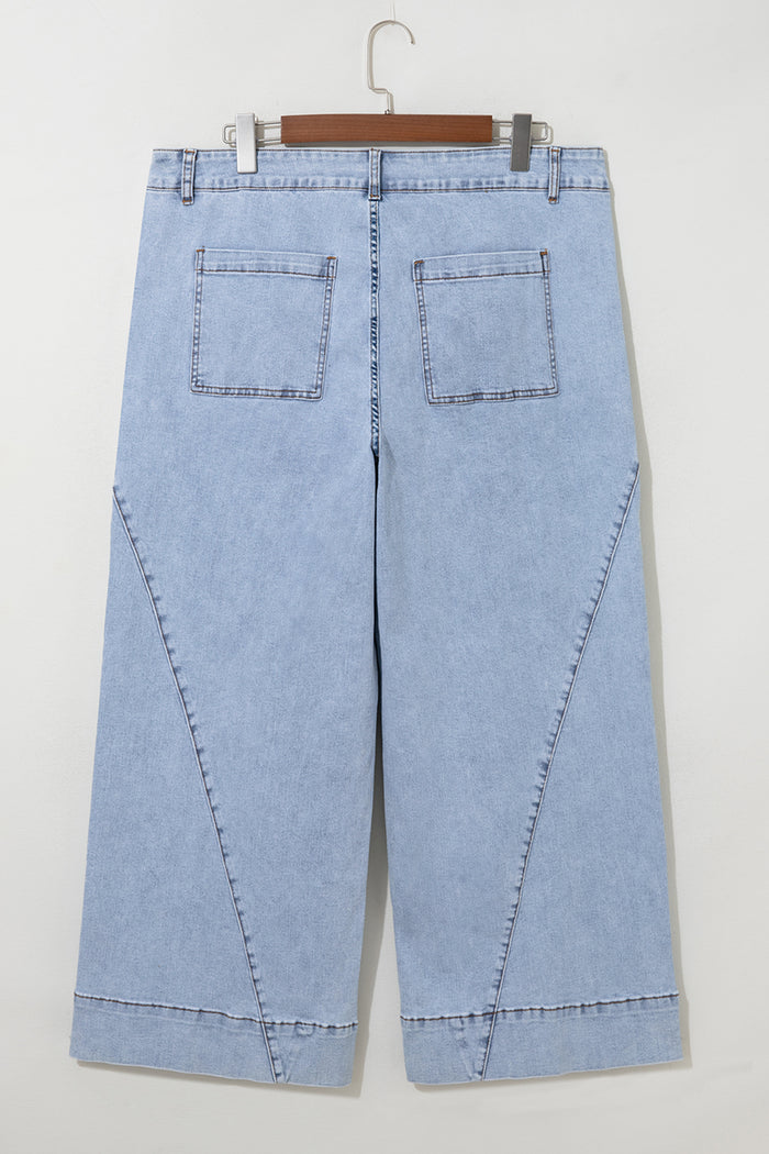 Beau Blue Solid Paneling Loose Fit Plus Size Jeans