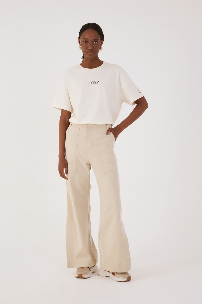 Beige Sand Front Slit Pockets Twill Pants_3