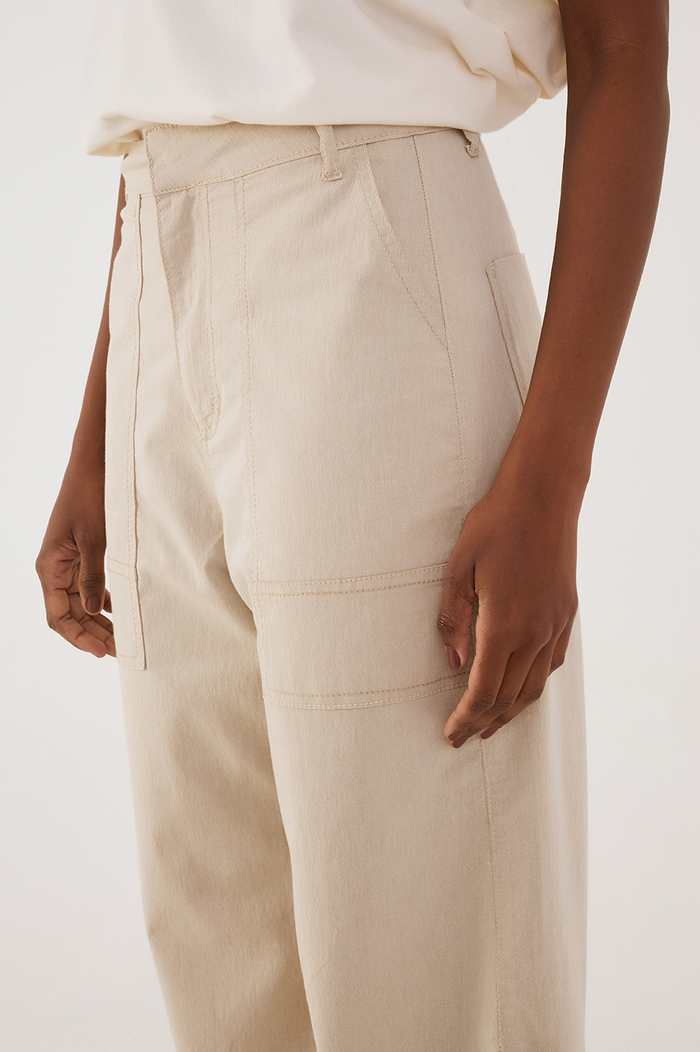 Beige Sand Front Slit Pockets Twill Pants_5