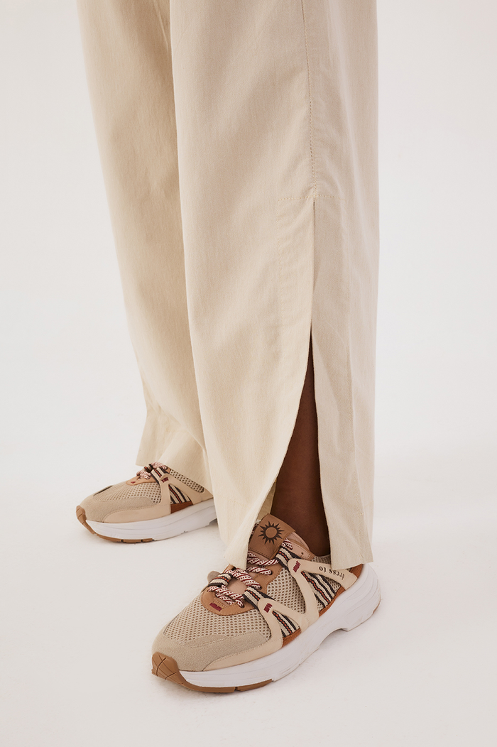 Beige Sand Front Slit Pockets Twill Pants_6