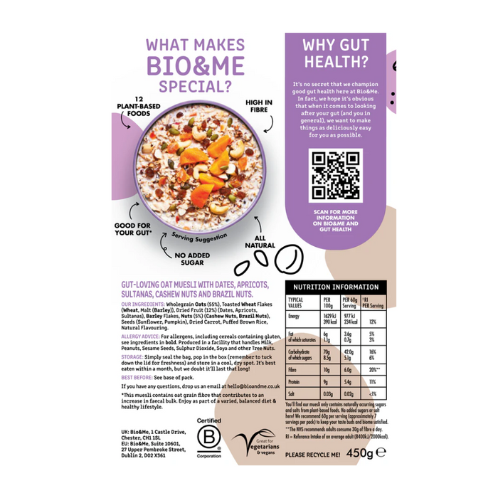 Bio&Me Fruit & Nut Gut Loving Vegan Muesli 450g