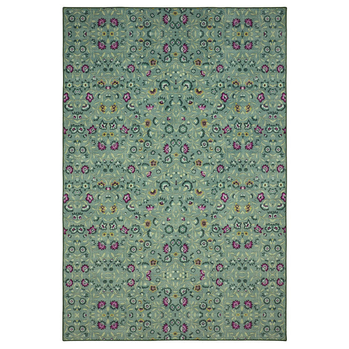 Blossoming Vines Eco-Washable Rug- a green eco-washable rug featuring colourful florals and green leaves.