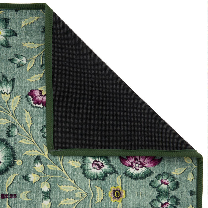 Blossoming Vines Eco-Washable Rug- a green eco-washable rug featuring colourful florals and green leaves.