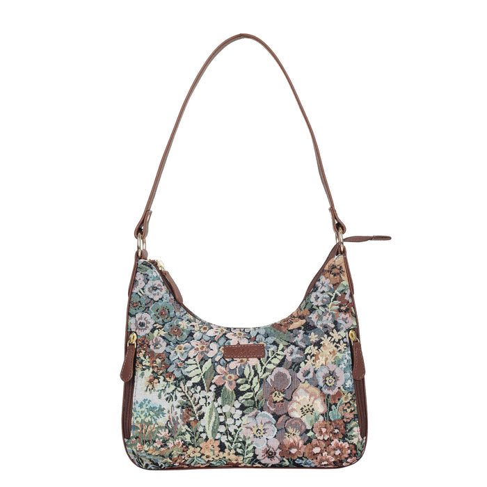 Women's Botanical Tapestry Hobo Shoulder Bag with Leather Trim - Canada & USA