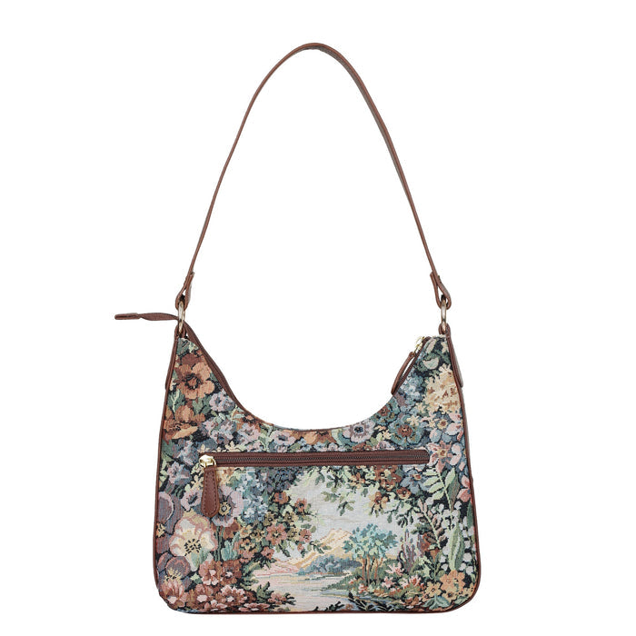 Women's Botanical Tapestry Hobo Shoulder Bag with Leather Trim - Canada & USA-back view