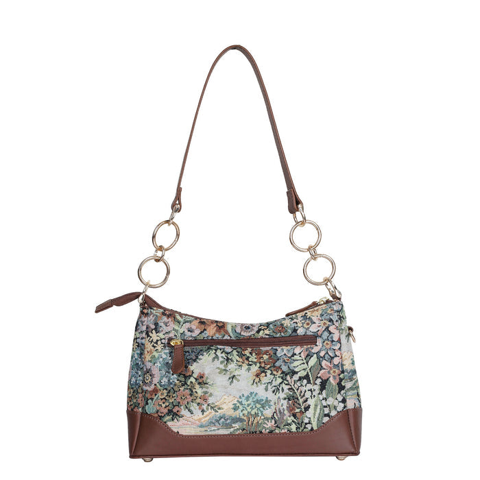 Women's Botanical Tapestry Chain Shoulder Bag with Leather Trim - Canada & USA-back view