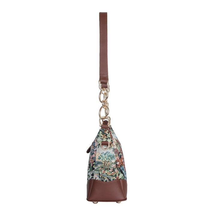 Women's Botanical Tapestry Chain Shoulder Bag with Leather Trim - Canada & USA-side view