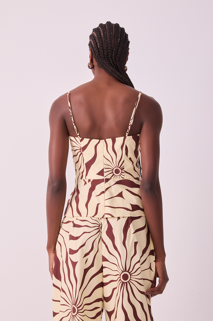 Brown Adjustable Straps Pleated Blouse_5